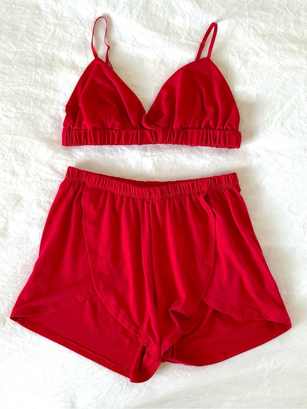 windsor red comfy and casual bralette & pajama shorts